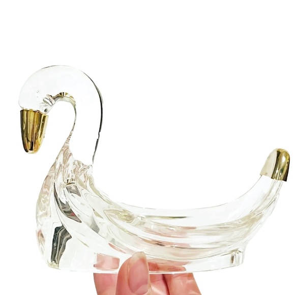Vintage Swan Soap Dish Transparent Plastic Clear Gold Coloured Metal Accent Bird - Picture 2 of 10